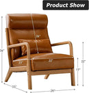 INZOY Mid Century Modern Accent Chair with High Back, PU Leather Reading Armchair with Waist Cushion, Upholstered Wood Frame Living Room Chairs for Bedroom Sunroom, Camel by CozyNest Decor