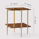 Glass End Table, Mid-Century Modern Design Sofa Table, L41 x W21 x H17, for Living Room, 2-Tier Structure, Clear Glass Top and Walnut MDF Shelf, Sleek Conical Metal Legs with Gold Finish Frame by CozyNest Decor