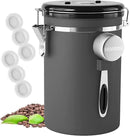 HAIOOU Airtight Coffee Canister, 22OZ Large Stainless Steel Coffee Bean Storage Container with Date Tracker, Measuring Scoop, CO2 Releasing Valves and Mini Tongs for Beans, Grounds and more - Gray by CozyNest Decor