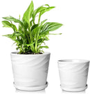 6.7 + 5.5 Inch Plant Pot, Ceramic Planter with Drainage and Saucer，Ceramic Pots for Plants, Indoor Plant pots，Succulent Orchid Flower Pot(Pure White) by GreenHaven Gardens