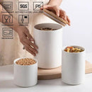 Sweejar Ceramic canisters for kitchen counter,Stackable Food Containers Set with Airtight Seal Bamboo Lid for Serving Ground Coffee, Tea, Spice, Flour and Sugar-Set of 3 (White) by CozyNest Decor
