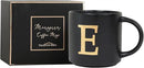 COLLECTIVE HOME - Monogram Ceramic Mugs, 15 oz Golden Initial Black Coffee Cups, Elegant Alphabet Tea Mugs, Elegant Personalized Mug with Gift Box, Unique Mug with Double Side Capital Lette (E) by CozyNest Decor