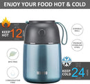 Insulated Thermo Food Jar for Hot & Cold Food for Kids Adult, 17 oz Soup Thermal Hot Food Containers for Lunch, Triple Layer Insulation Stainless Steel Food Jar with Spoon (Lightblue) by TinyTreasures Baby Boutique