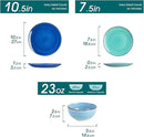 vancasso Bonita Dinnerware Set Blue Stoneware 12 Pieces Service for 4, Handpainted Spirals Pattern Stoneware Plates and Bowls Set by CozyNest Decor