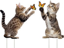 Metal Garden Stakes Decor,Cute Cats Playing with Butterflies Stakes, YGarden Statues Bird Repellent Cat Decorative Garden Stakes for Yard, Garden, Lawn Outdoor Decorations Set of 2 by GreenHaven Gardens
