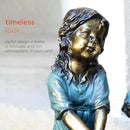 Alpine Corporation 16" Tall Indoor/Outdoor Girl and Boy Sitting on Bench with Puppy Statue Yard Art Decoration by GreenHaven Gardens