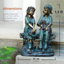 Alpine Corporation 16" Tall Indoor/Outdoor Girl and Boy Sitting on Bench with Puppy Statue Yard Art Decoration by GreenHaven Gardens
