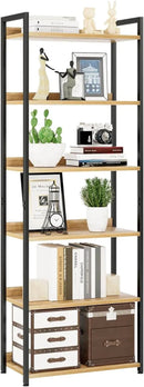 NUMENN Bookshelf, 6 Tier Bookshelves, Home Office Bookcase Shelf Storage Organizer, Free Standing Storage Shelving Unit for Bedroom, Living Room and Home Office, Natural by CozyNest Decor