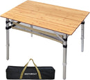 Bamboo Folding Camping Table 4 Folds with Adjustable Aluminum Legs Portable Picnic Table with Storage and Carry Bag for Outdoor Hiking Beach 2-4 Person by GreenHaven Gardens