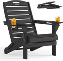 Folding Adirondack Chair HDPE All-Weather Adirondack Chairs with Cup Holder, Outdoor Fire Pit Chairs Lawn Chair for Deck Patio Garden (Black) by GreenHaven Gardens