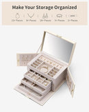 Vlando Jewelry Box for Mothers Day Teacher Appreciation Gifts, 4-Tier Jewelry Organizer with Lock, Mirror Jewelry Box for Earring, Ring, Necklace and Bracelets, Jewelry Storage for Women Girls - Beige by TinyTreasures Baby Boutique