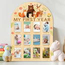 ORIGACH My First Year Baby Growth Photo Display Wood Board - 12 Months Newborn Milestones Photo Board - Neutral Baby Keepsake Frame 1st Birthday Party Nursery Decor New Mom Gift - Forest Animals by TinyTreasures Baby Boutique