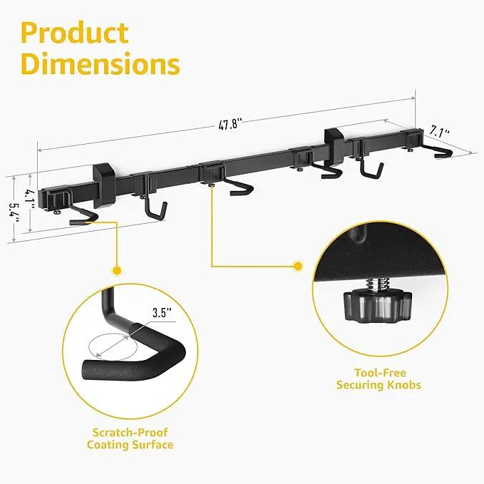 monTEK Enhanced Bike Storage Rack, Adjustable 4-Bike and 2-Helmet Hangers for Indoor Bike Storage, Customizable for Various Bike Sizes, Heavy-Duty Steel Bike Wall Mount, Max Load 265lbs, 48-in, photo 6 of 9