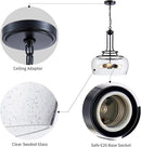 WUZUPS Chandelier Rustic Farmhouse Industrial Round Ceiling Pendant LED Light Fixture Clear Seeded Glass Shade for Dining Room Kitchen Island Foyer Entryway, H 20.9" x W 15.9", Black by CozyNest Decor