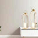HPC Decor Modern Farmhouse Lantern - 22'' 19'' Large Tall Gold Metal Candle Lanterns with Timer Flickering Candles for Living Room, Outdoor, Fireplace Mantle Decor by CozyNest Decor