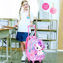 Girls Rolling Backpack, Cute Cat Roller Wheels Kids Bookbag - Wheeled Elementary School Bag - 3PCS Cat by TinyTreasures Baby Boutique