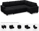 Belffin Corduroy Sleeper Sofa Bed with Storage Chaise Modular Sectional Sofa Couch with Pull Out Bed L Shaped Sectional Couches for Living Room Black Couch by CozyNest Decor