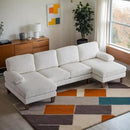 Karl home U-Shape Sectional Sofa Couch 111" Modern 4-Seat Sofa with Chaises Corduroy Fabric Upholstered Covertible Couch with Wood Grain Legs for Living Room, Reception Room, Apartment, Beige by CozyNest Decor