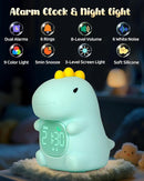 Dinosaus Alarm Clock for Kids with Night Light, Sleep Training Clock Time to Wake Clock, Rechargeable Silicone Light for Bedroom, Perfect Sleep Companion for Boys Girls by TinyTreasures Baby Boutique