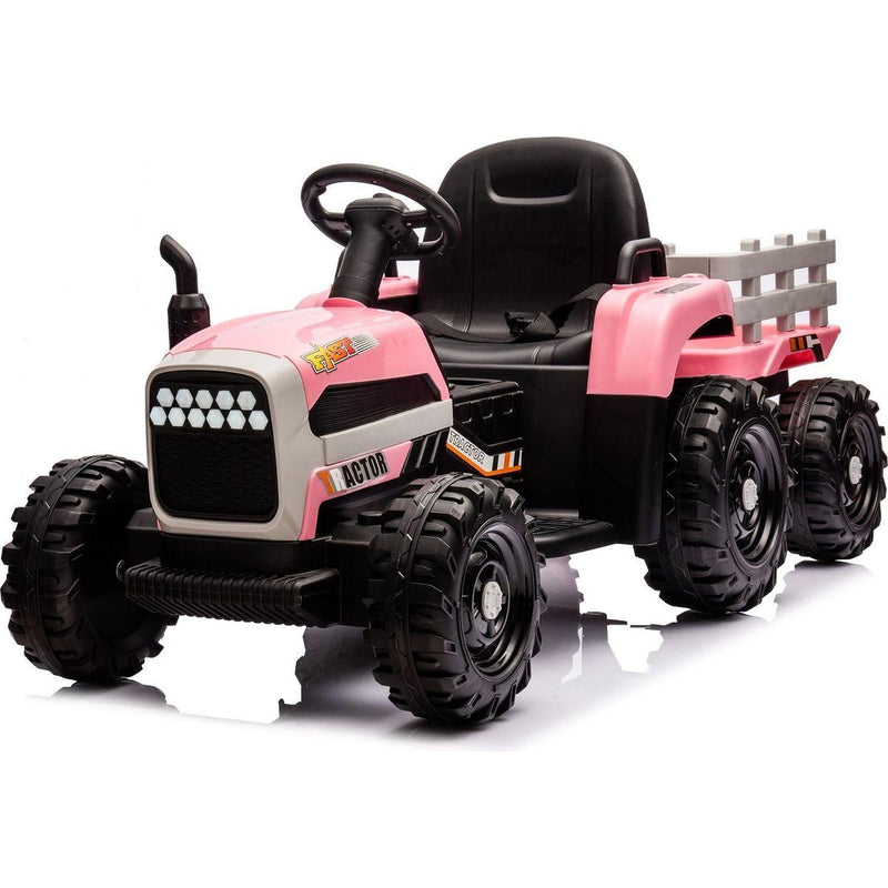 Ride on Tractor with Trailer,24V Battery Powered Electric Tractor Toy, 200wx2motor 1.86-4.97MPH/Remote Control,electric car for kids,Three speed adjustable,USB,MP3, Bluetooth,LED light, safety belt