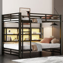 Queen Over Queen Bunk Bed With Storage Cabinets And LED Sturdy Frame, 6 Storage Units, Adjustable LED Lights - Black by Unique Piece Furniture