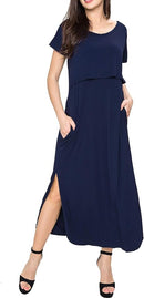 Smallshow Women's Maternity Nursing Dresses Split Long Dress for Breastfeeding by TinyTreasures Baby Boutique