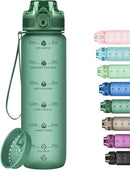 32oz Motivational Water Bottles with Time Marker & Fruit Strainer, Transparent Gradient Color Water Bottle with Times to Drink, Leakproof & BPA Free, Reusable Bottle with Strap (No Straw) by CozyNest Decor