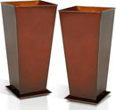 WORTH Garden 25" Large Metal Glazed Planter Set of 2, Luxurious Glossy Finish Red Tall Square Tapered Steel Plant Pots, Decor Flower Pot Indoor & Outdoor, Drainage Hole & Dual-Purpose Plant Saucer by GreenHaven Gardens