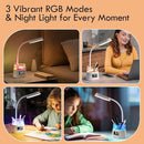 WILIT LED Desk Lamps for Home Office with Pen Holder, Table Lamp for Bedroom with USB Charging Port & Clock, RGB Night Light, Study Lamp for Kids Student, Desk Lamp for College Dorm Room Essentials by TinyTreasures Baby Boutique