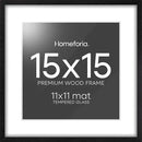 Homeforia 15x15 Black Wood Frame, High End Oak 15 x 15 Square Picture Frames with Mat 11 by 11 inches Photo, 15by15 Black Wooden Poster Frames Matted to 11x11 Print, Tempered Glass, Wall Kit, Set of 1 by CozyNest Decor