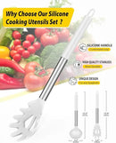 Silicone Pasta Fork and Ladle Spoon Set, Large Non Stick Kitchen Utensils for Cooking,Stirring,Serving Spaghetti, Soup, Sauce (WHITE) by CozyNest Decor