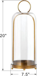 20" High Versatile Modern Metal Hurricane Lantern with Handmade Sturdy Glass Dome for Pillar Candle & Plants (Brass, 7.5"x20") by CozyNest Decor