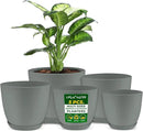 Planter Pots with Drainage Holes - Lightweight, Durable & Space-Saving Pots for Indoor and Outdoor - Versatile Functionality, Simple Modern Design, Set of 5 Plastic Planter Pots - Gray by GreenHaven Gardens