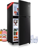 3.5 Cu.Ft Refrigerator 2 Door 7 Level Adjustable Thermostat Control Top-Freezer Refrigerator Lock Fresh Energy Saving Black (KB03-FLS-80-BLACK) by CozyNest Decor