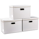PRANDOM Large Stackable Storage Bins with Lids [3-Pack] Leather Fabric Foldable Storage Boxes Organizer Containers Baskets Cube with Cover for Bedroom Closet Office Nursery White (17.7x11.8x11.8) by TinyTreasures Baby Boutique