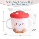 Itzy Ritzy Toddler Snack Cup - Spill-Proof Snack Cup for Toddlers with Soft Silicone Lid for Easy Food Access - Easy-To-Hold Kids Snacks Container With Handles - Ideal for 12 months & Up (Mushroom) by TinyTreasures Baby Boutique