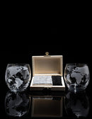 Whiskey Decanter Globe Set with 2 Etched Whiskey Glasses - 850ml