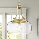 WUZUPS Chandelier Rustic Farmhouse Industrial Round Ceiling Pendant LED Light Fixture with Clear Glass Shades for Dining Room Kitchen Island Foyer Entryway, H 17" x W 13.4", E26 Base, Gold by CozyNest Decor