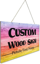 Custom Wood Sign With Hanging String, Personalized Wooden Name With Text Logo Photo, 20 Fonts, 100 Colors, Design Your Welcome for Front Door, Farmhouse 15.7x9.8 Inch by CozyNest Decor