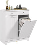 HOMCOM Laundry Hamper Cabinet with 2 Removable Baskets, Tilt Out Laundry Hamper Cabinet with 2 Drawers and 2 Beadboard Doors, Laundry Cabinet Bathroom Storage Cabinet, White by CozyNest Decor