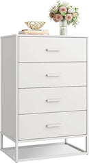 WLIVE White Wood Dresser for Bedroom with 4 Drawers, Tall Chest of Drawers with Sturdy Metal Frame for Living Room, Hallway, Closet by CozyNest Decor