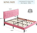 King Size Bed Frame with Headboard, Platform Bed Frame with Velvet Upholstered Button Tufted Headboard, Wood Slats Support, No Box Spring Needed, Mattress Foundation, Easy Assembly, Pink by CozyNest Decor