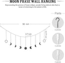 Mkono Moon Phase Wall Hanging Boho Aesthetic Room Decor Metal Moons Garland Hanging Art Bohemian Home Decoration for Girls Room Nursery Bedroom Livingroom Dorm, Ideal, Black, 50"