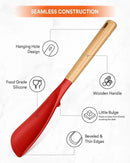 Multifunction Spatula Spoon for Nonstick Cookwares, Great for Cooking and Serving, Sturdy BPA-Free Matte Silicone, Wood Handle Spatula for Mixing, Scoop, and Scrape, Red(2 pack,11.4" & 13.4") by CozyNest Decor
