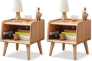 Small Nightstand, 100% Solid Oak Wood Bedside Table, Mid Century Modern Nightstand with Open Storage,Storage Cabinet for Bedroom (2pc Natural Color) by CozyNest Decor