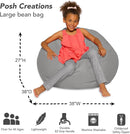 Posh Creations Bean Bag Chair for Kids, Teens, and Adults Includes Removable and Machine Washable Cover, 38in - Large, Solid Gray (BLG-BP004) by TinyTreasures Baby Boutique