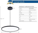 MADEM Modern LED Pendant Light 23.6'' Disc Chandelier Hanging Lighting Fixture with Acrylic Shape Dimmable Office Chandelier 6000K for Office Room Football Bedroom Decor Kitchen Island, Black by CozyNest Decor