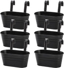 Foraineam 6 Pack Hanging Flower Pots, Metal Iron Hanging Planter Plant Pot Holders for Railing Fence Balcony, Black Hanging Bucket Pots Outdoor Porch Decors with Detachable Hooks and Drain Holes by GreenHaven Gardens