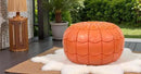 Stuffed Arch Design Moroccan Leather Pouf Ottoman, Handmade, Pre-Filled, 100% Genuine Leather, 14” Height x 22” Diameter – Boho Chic Footstool & Living Room Décor (Orange) by CozyNest Decor