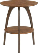 Martin Svensson Home LAX Two-Tone 20-Inch Caramel Brown Round Wood End Side Table with Walnut Legs and Shelf Storage by CozyNest Decor
